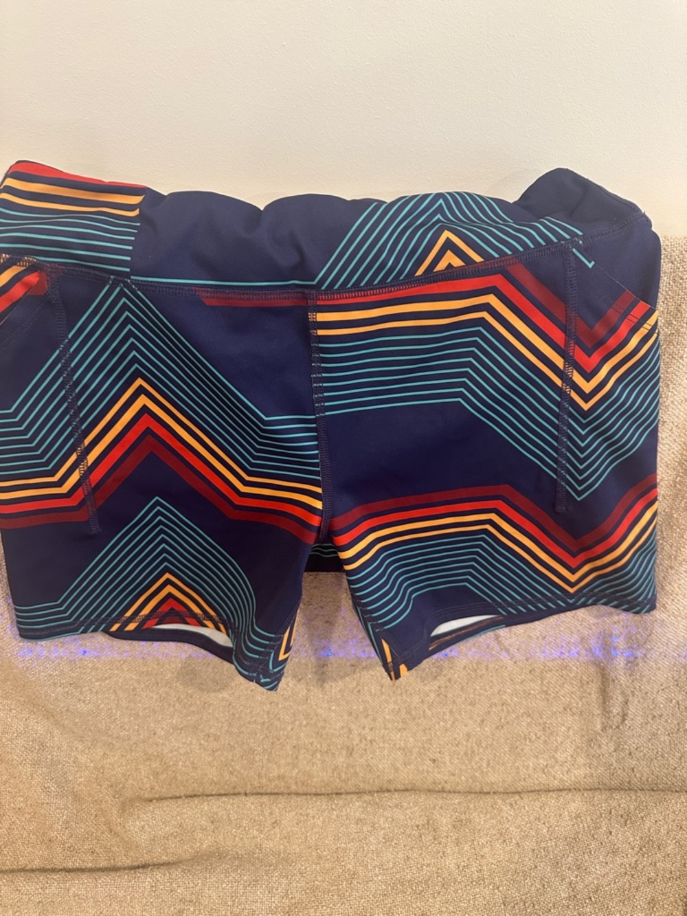 Rabbit Navy Geometric Striped Athletic Shorts - Multicolor medium